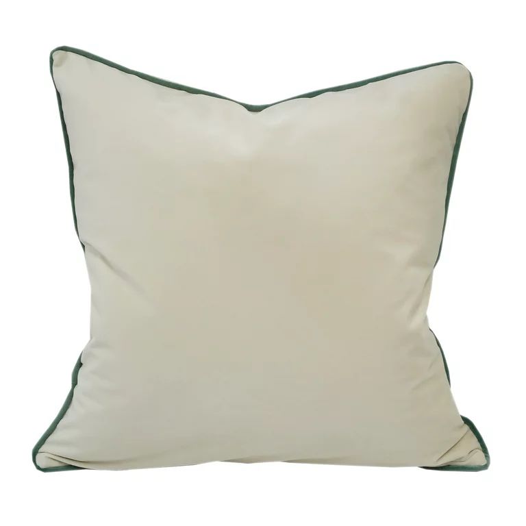 Home Accent Pillows Velvet Ivory Solid Throw Throw PillowSet with Green Piping by  Feather | Walmart (US)
