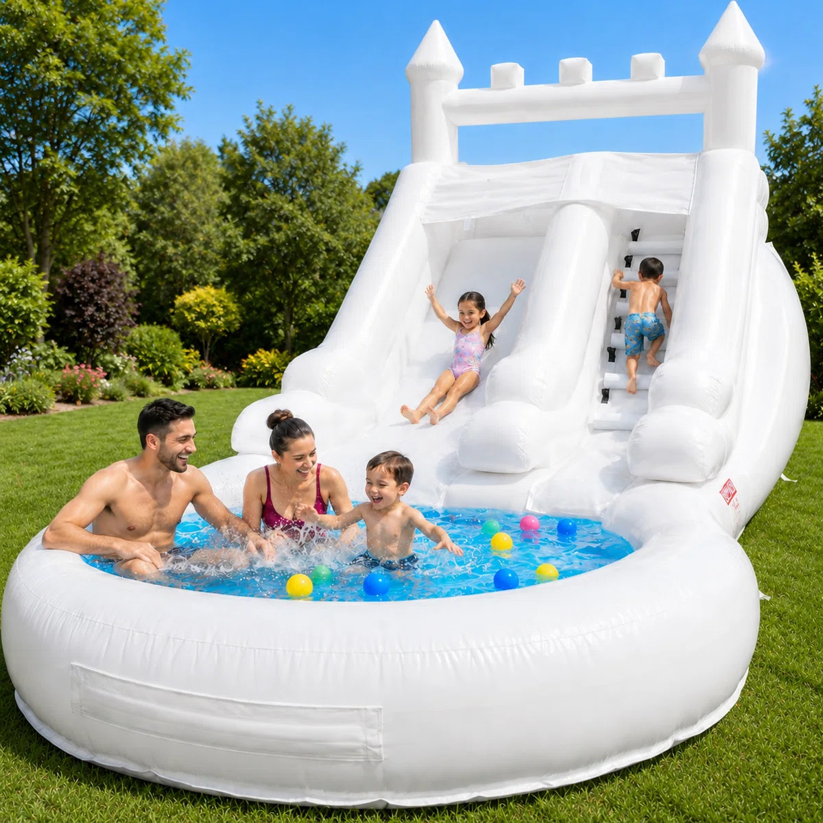 13' x 21' Commercial-Grade White PVC Inflatable Water Slide with Splash Pool & 750W Air Blower fo... | Wayfair North America