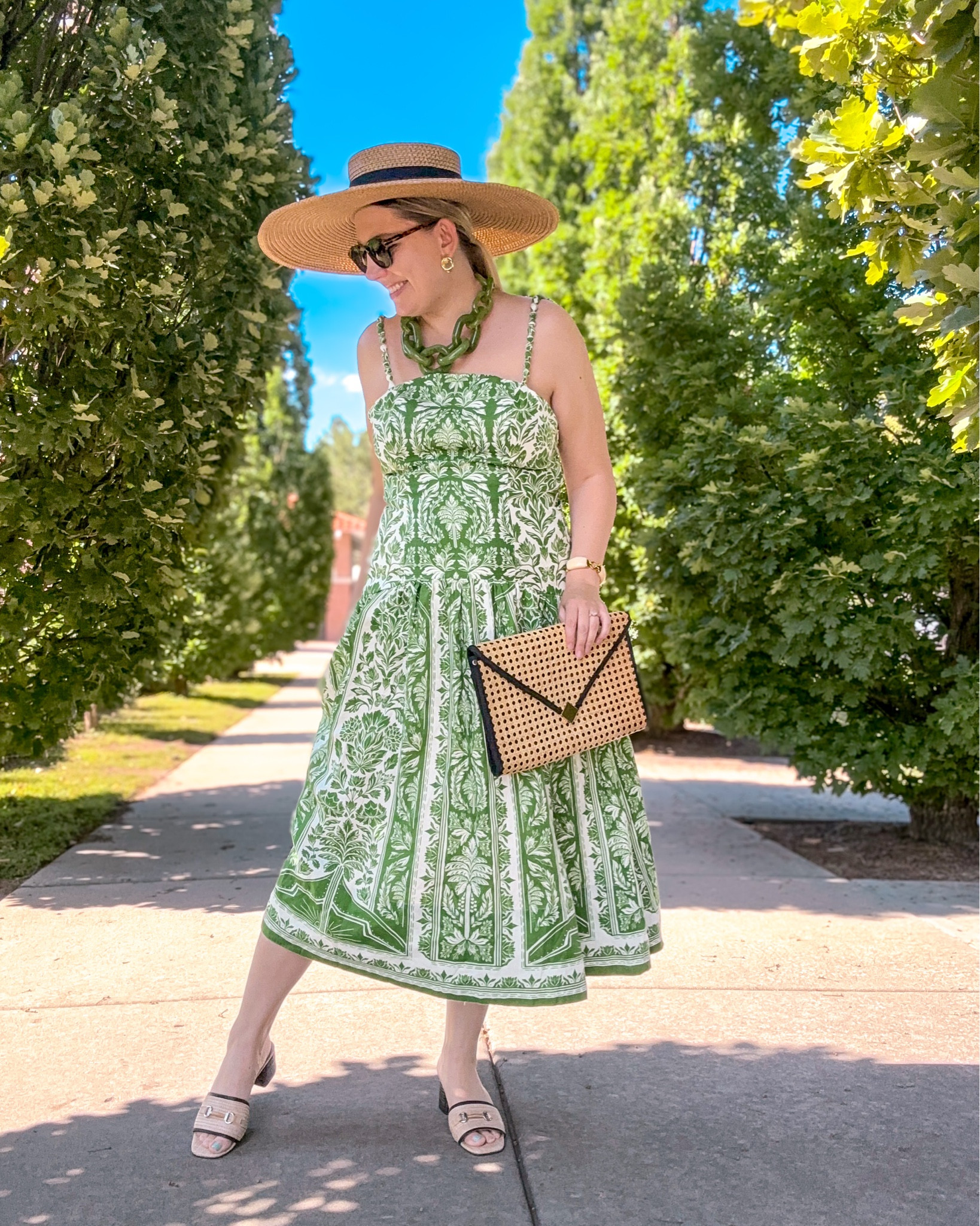 When a silhouette is this good you grab it in every color! 🌿✨ You might recognize this shape from the red version I wore last year - it’s the dress that officially got me hooked on Farm Rio. So when I saw it return in this epic green + white print, I knew I had to have it.

The linen fabrication runs a little snug, so I sized up by one. The fit is still fabulous, the quality is exactly what you’d expect from Farm Rio, and the best part is that It’s currently on sale! 

Styled here with my oversized Eric Javits hat for that true Tropical Luxe vibe.

Dress - Farm Rio (linked AND rent-able, link below)
Hat - Eric Javits (linked)
Sunglasses - Tom Ford (linked)
Earrings -Dillards (linked)
Necklace -Piper K (similar linked)
Bracelet - Vintage J Crew
Bag -Vintage
Shoes -Steve Madden (similar linked)


#FarmRio #FarmRioStyle #EricJavits #EricJavitsHat #TropicalLuxe #SummerStyle #ResortWear #CapsuleWardrobe #MaximalistStyle #OOTDInspo #BoldPrints

#LTKShoeCrush #LTKSaleAlert #LTKSeasonal