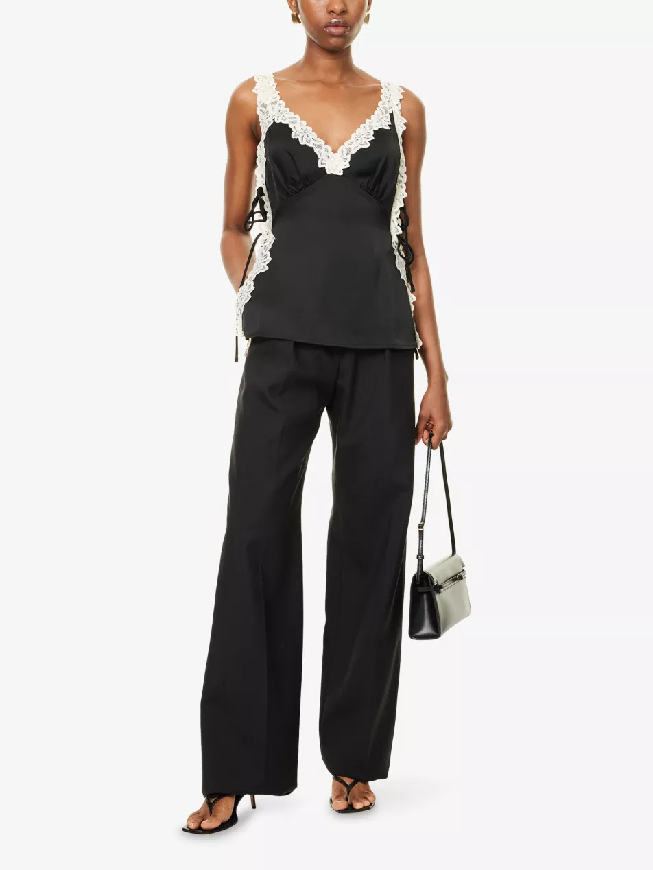 Franca V-Neck Lace Satin Top | Selfridges