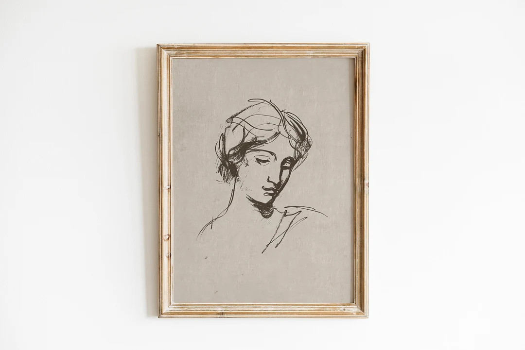 Neutral Wall Art Designer Vintage Portrait of a Woman Cottage Core Decor Downloadable Art Preppy ... | Etsy (US)