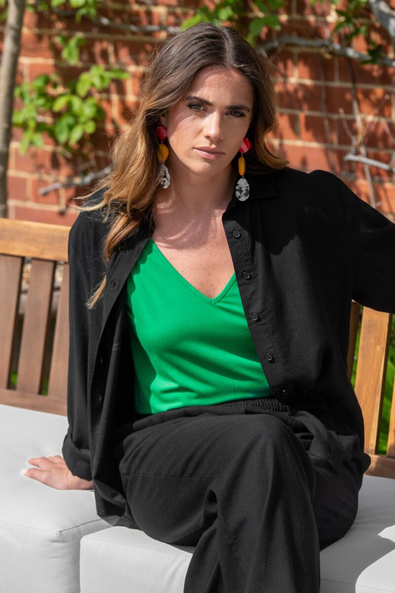 Wren Button Through Linen Blend Long Sleeve Co-Ord Shirt  - Black | Pour Moi