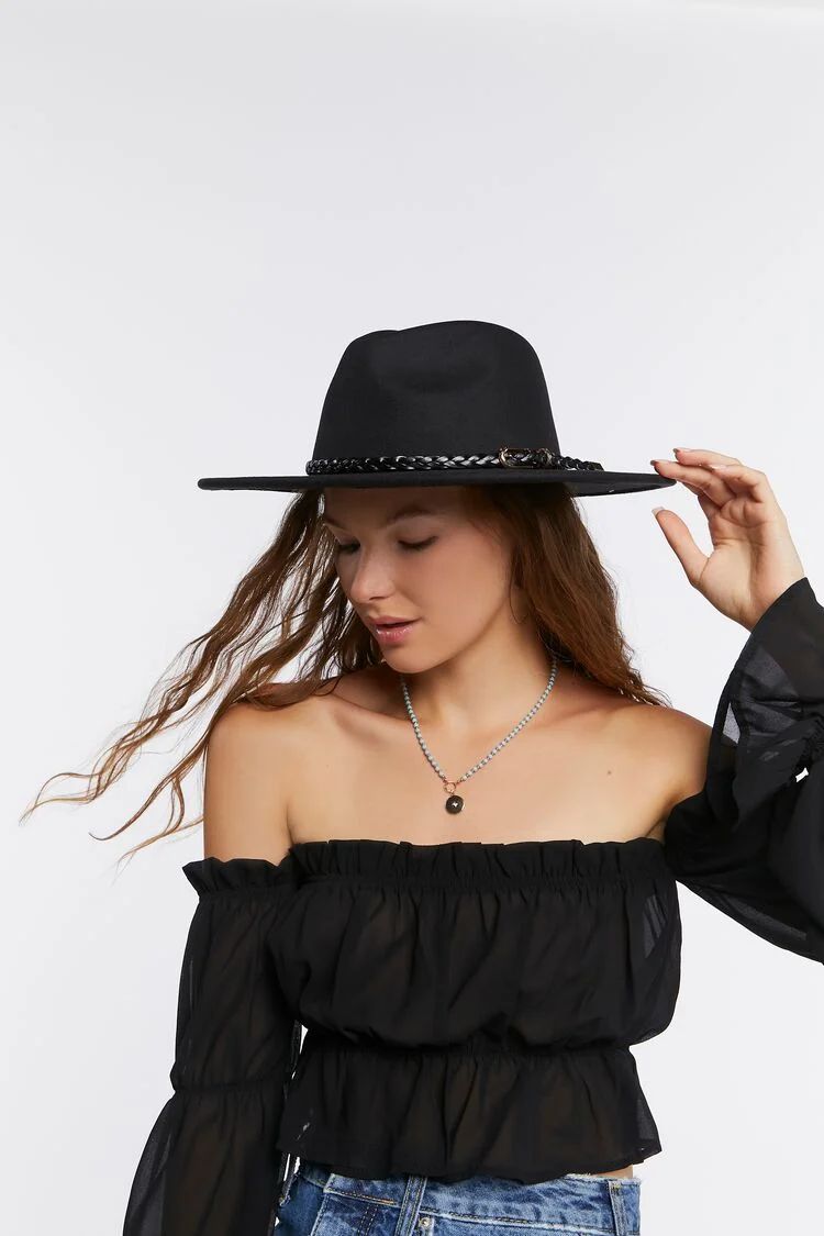 Braided-Trim Cowboy Hat in Black/Black, M/L | Forever 21 (US)