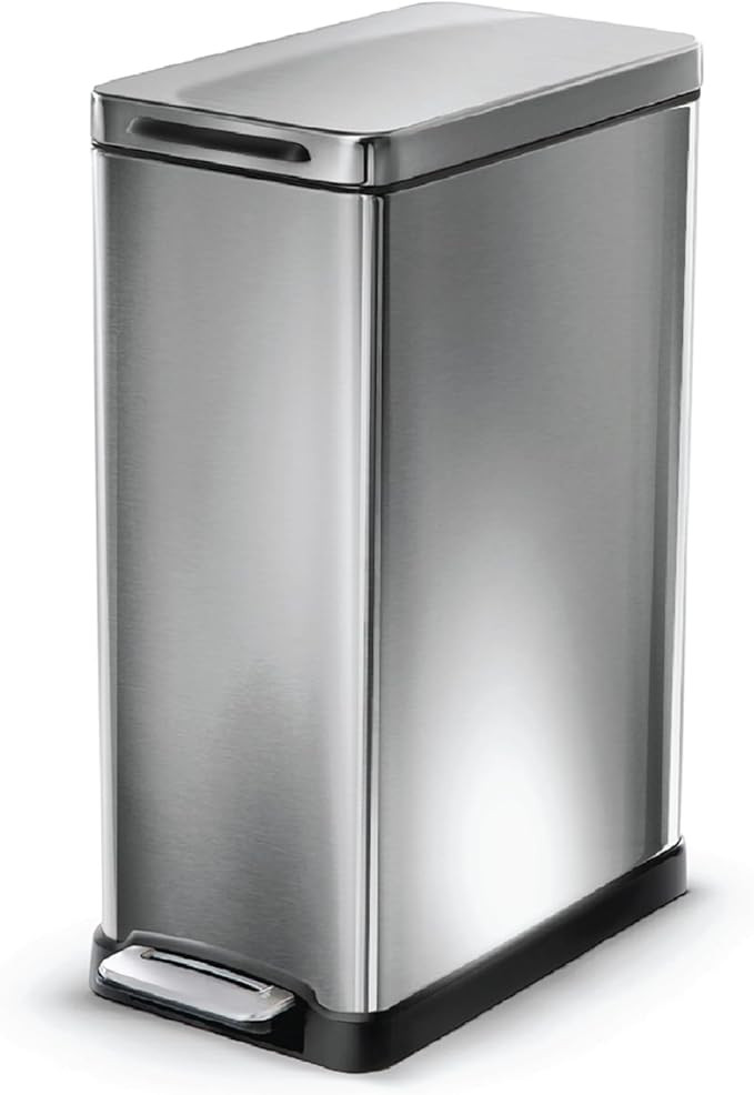 Home Zone Living 12 Gallon Slim Kitchen Trash Can, Stainless Steel, Step Pedal, 45 Liter | Amazon (US)