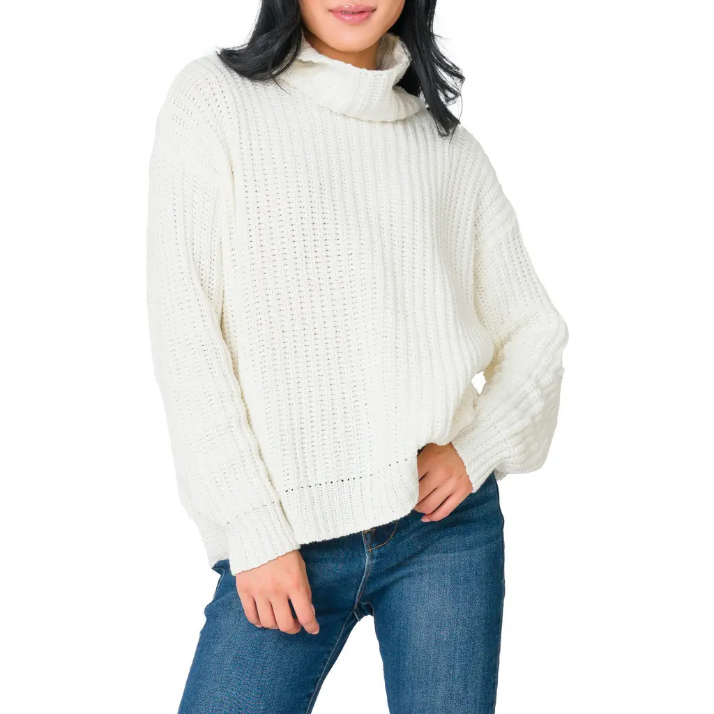 GIBSONLOOK Oversize Turtleneck Sweater in Ivory at Nordstrom, Size Large | Nordstrom