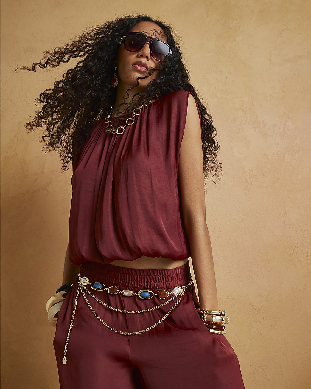 Brown Sleeveless Bubble Hem Top | River Island UK & IE