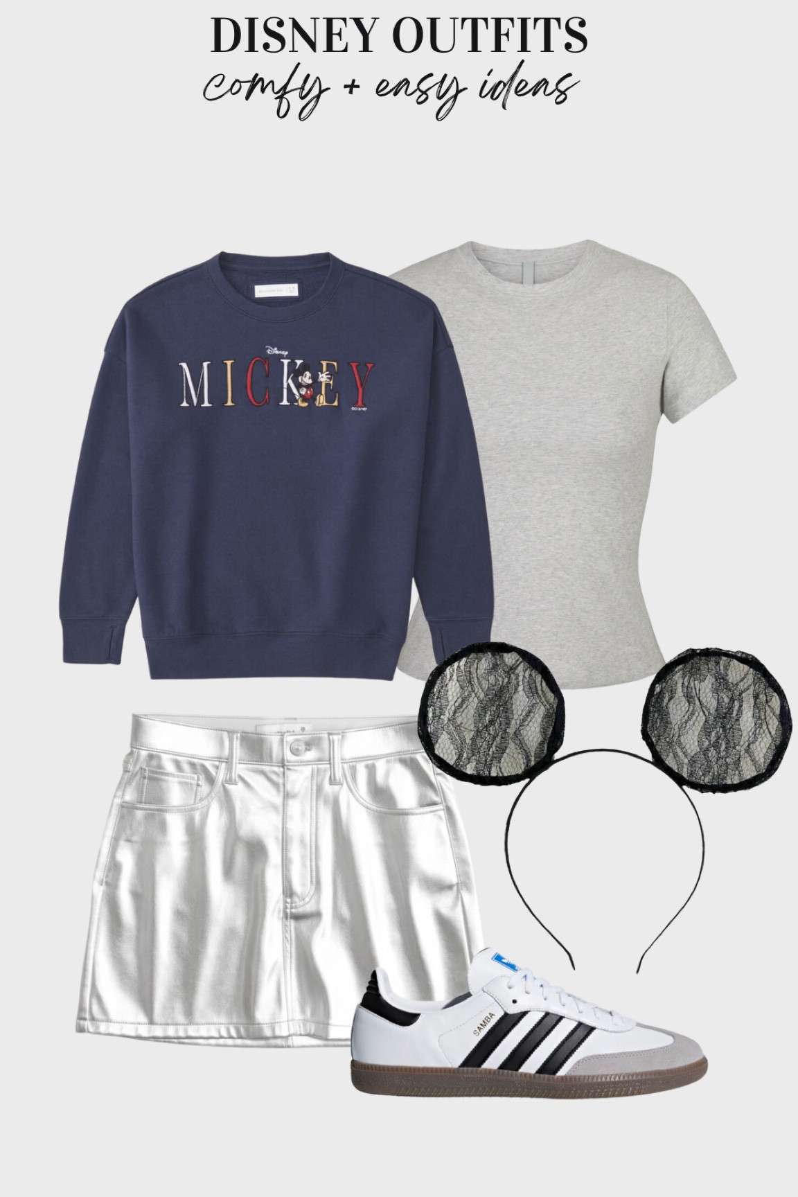 Disney fall outfit idea 
Mickey sweatshirt: 15/16
Skims tee: small
Metallic silver skirt: 4
Lace ears 

#LTKstyletip #LTKsalealert #LTKSeasonal
