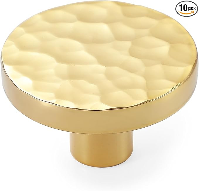 10-Pack Modern Gold Cabinet Knobs, Hammered Solid Brass Drawer Knobs, Round Dresser Drawer Pulls ... | Amazon (US)