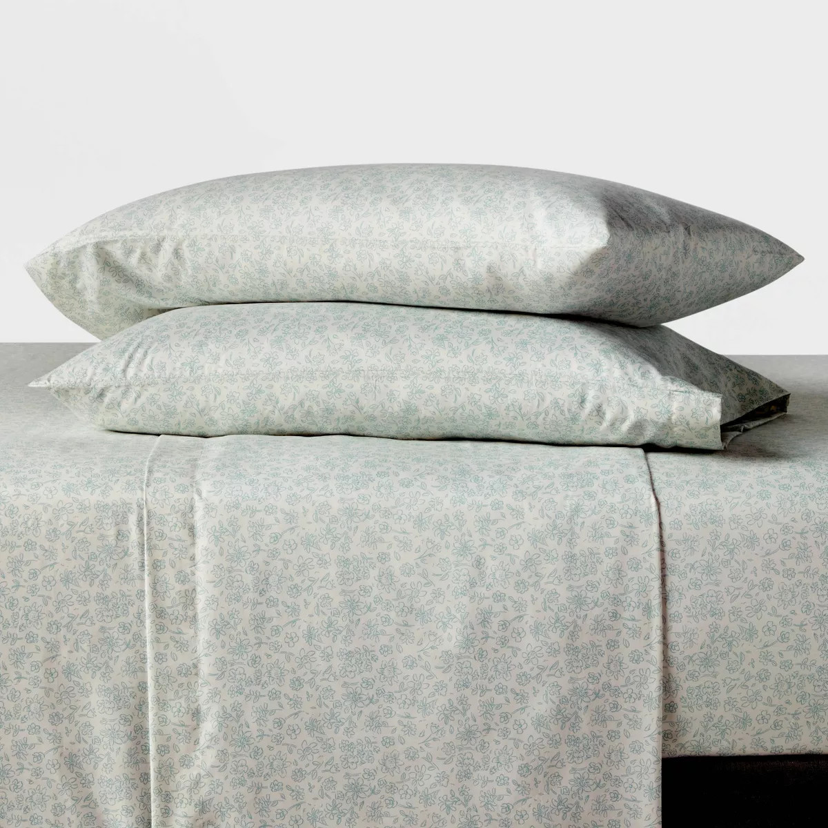 Twin/Twin XL Microfiber Sheet Set Pewter Aqua Ditsy Floral - Room Essentials™: Polyester, Botan... | Target