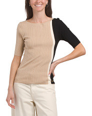 Elbow Sleeve Boat Neck Ribbed Pull Over Sweater | TJ Maxx