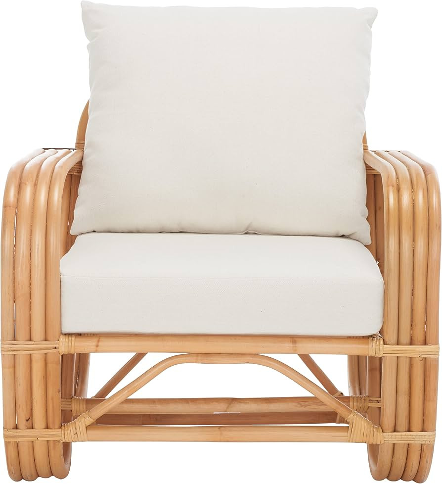 SAFAVIEH Home Collection Beia Tropical Coastal Natural/White Solid Wood Accent Chair with Cushion... | Amazon (US)