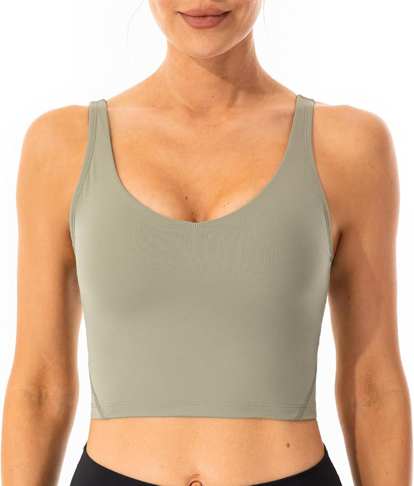 Lavento Women's Longline Sports Bra Padded Yoga Crop Tank Top with Built in Bra | Amazon (US)