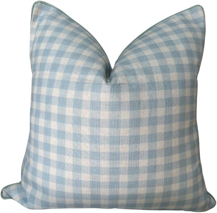 “The Charlie” Decorative Pillow Cover – Blue and White Accent Pillow Cover with Gingham-Ins... | Amazon (US)