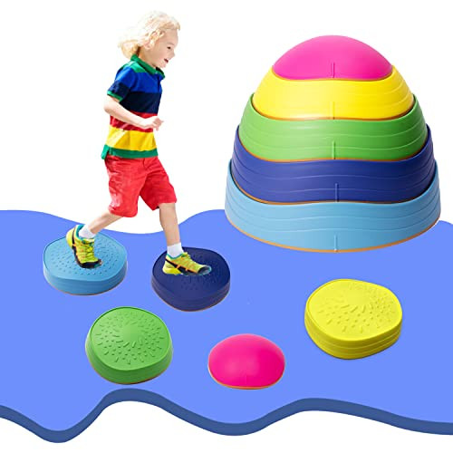 OMNISAFE 5 Pcs Stepping Stones for Kids, Balance River Stones Toy for Toddlers, Non-Slip Rubber Edges & Plastic Surface, Children's Sensory Obstacle Courses | Amazon (US)