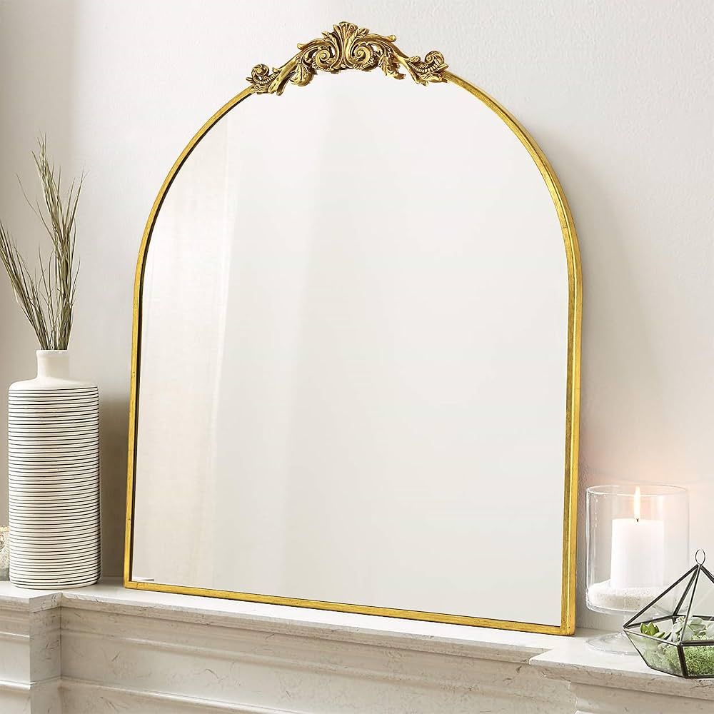 EGHOME 30x34'' Arched Ornate Wall Mirror for Mantel Traditional Baroque Inspired Bathroom Vanity ... | Amazon (US)