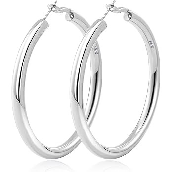 Thick Silver Hoop Earrings S925 Sterling Silver Earrings Hoops Chunky Silver Hoops Hollow Tube Si... | Amazon (US)