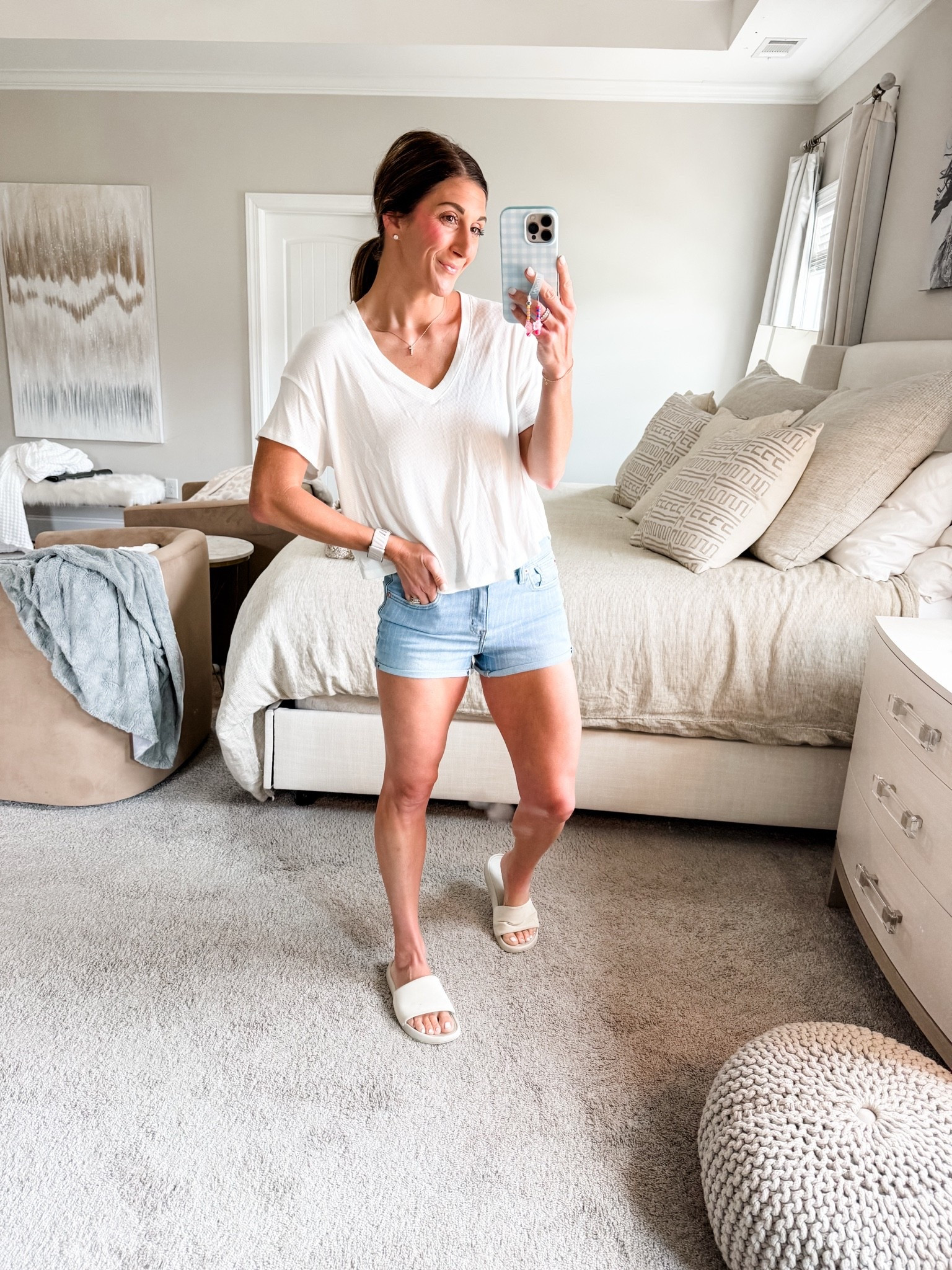 Top is Aerie on sale under $10!!-wearing a small. Size up for more oversized fit. 
Shorts are American Eagle size 4. Tts-stretchy fit. On sale!

Shoes are Lululemon slides

Necklace and loopy also linked-watsonansley10 for 10% off

Click here to shop!

Sale | comfy | daily | AE | American Eagle | aerie | shoes | summer | slides | tee | ribbed | t-shirt | jean shorts | denim | loopy | phone case | cross necklace | mom fit | style | ootd

#LTKootd #LTKmomlife #LTKSaleAlert