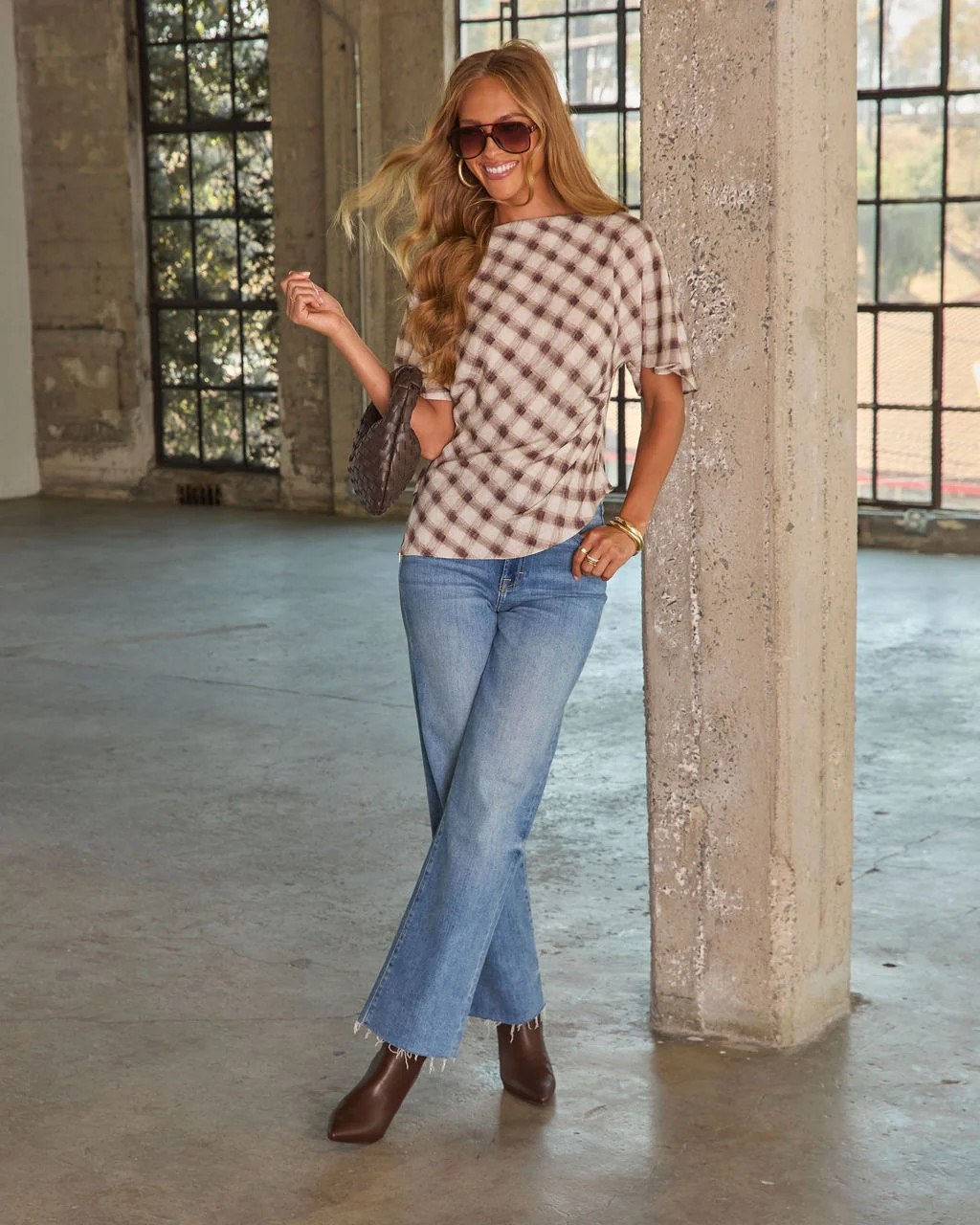 Grace Notes Plaid Asymetric Hem Blouse | VICI