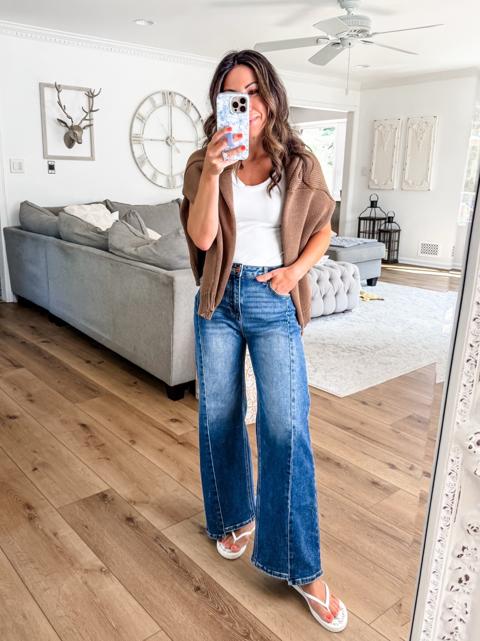 Code FAVS50 for 50% off at Social Threads. 
Wide leg jeans, 25. Flag sweater small.

#LTKSaleAlert #LTKOver40 #LTKPetite