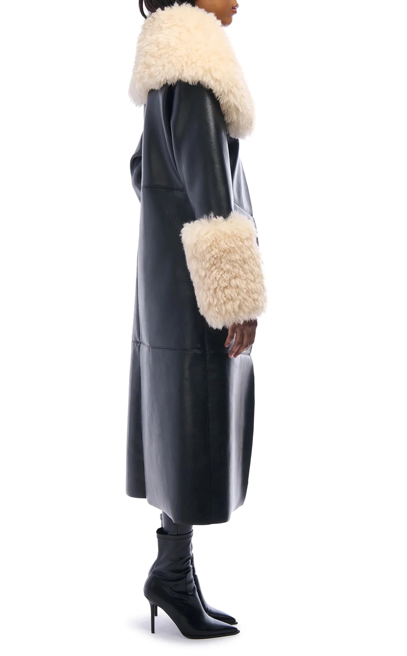 FLUFFY-TRENCH-BLACK FAUX FUR JACKET | Azalea Wang