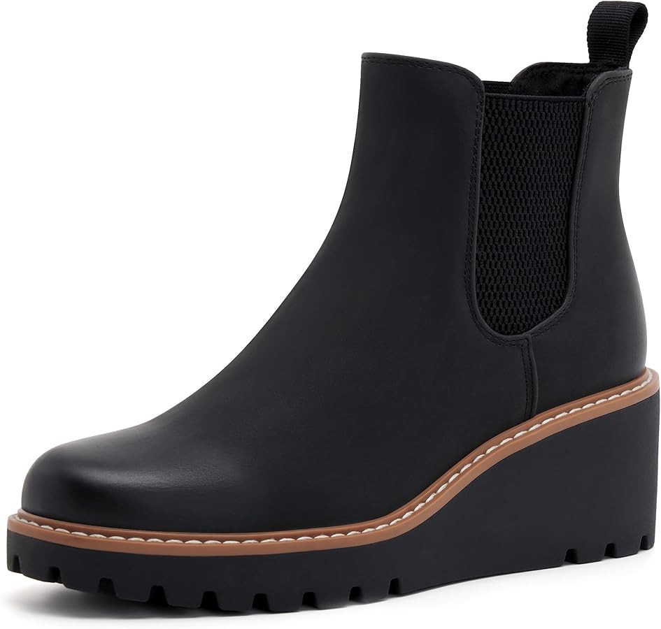 vodvob Women's Ankle Boots Wedge Platform Booties Elastic Chelsea Boots Slip On Shoes | Amazon (US)