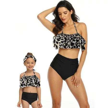 2Pcs Family Matching Swimwear Strapless Leaves Print High Waist Mother Daughter Women Parent-Child K | Walmart (US)