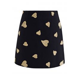Hearts Embroidered Wool-Blend Mini Bud Skirt | Chicwish