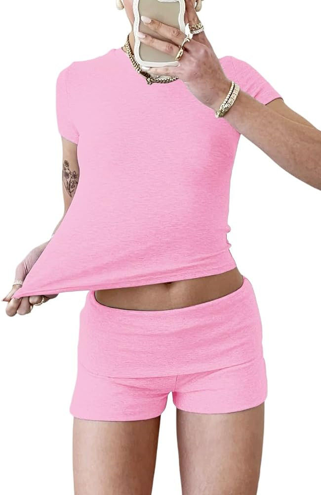 Women's 2 Piece Yoga Set Soft Short Sleeve Top Flare Leggings Comfortable Stretchy for Casual Act... | Amazon (US)