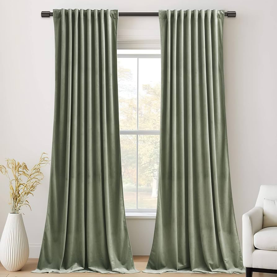 StangH Sage Green Velvet Curtains 84 inches 2 Panels - Thermal Insulated Light Blocking Privacy D... | Amazon (US)