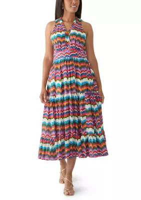 Women's Sleeveless Tiered Split Neck Print Dress | Belk