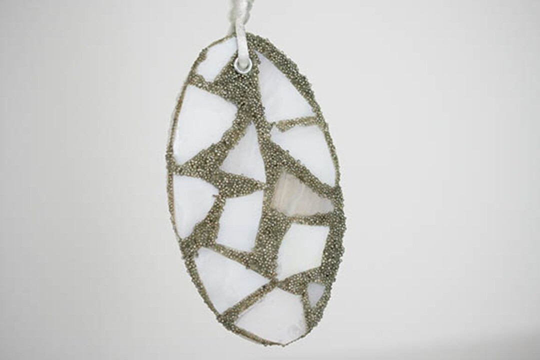 White Oval Mosaic Ornament Stained Glass Antique Silver Wedding Holiday Home Decor Trim the Tree ... | Etsy (US)