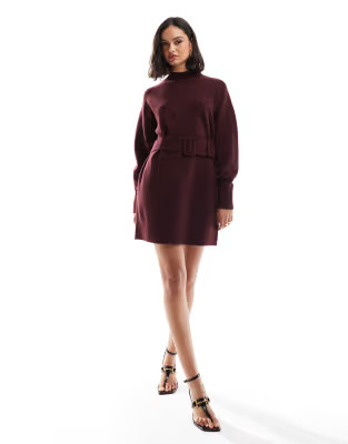 & Other Stories knitted mini dress with belt in burgundy | ASOS (Global)