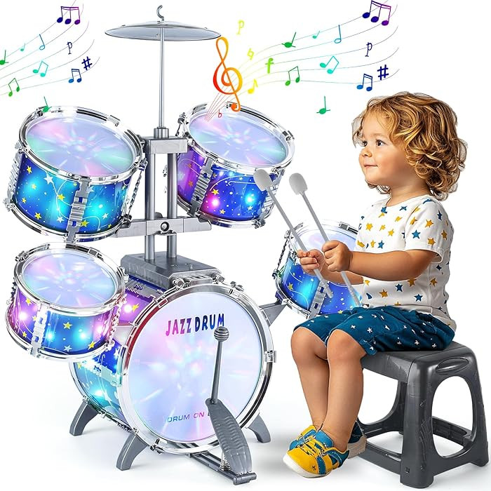 Upgraded Kids Drum Set for Toddlers 1-3, Kids Jazz Drum Ages 3-5, Star Light up Musical Instrumen... | Amazon (US)