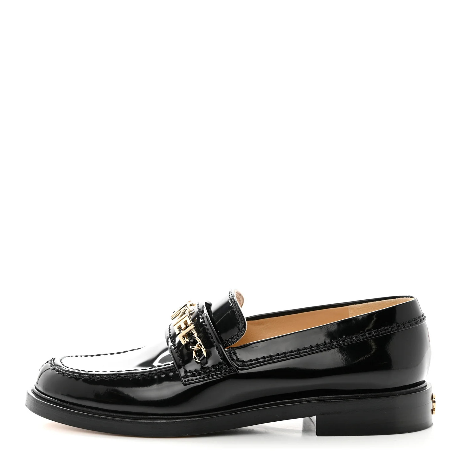 CHANEL Shiny Calfskin Logo Loafers 37 Black | FASHIONPHILE (US)