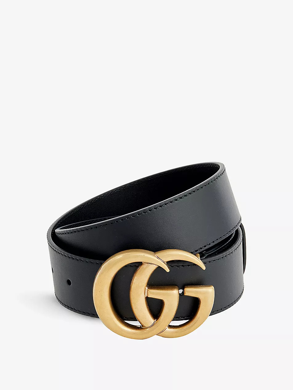 Logo-buckle wide leather belt | Selfridges