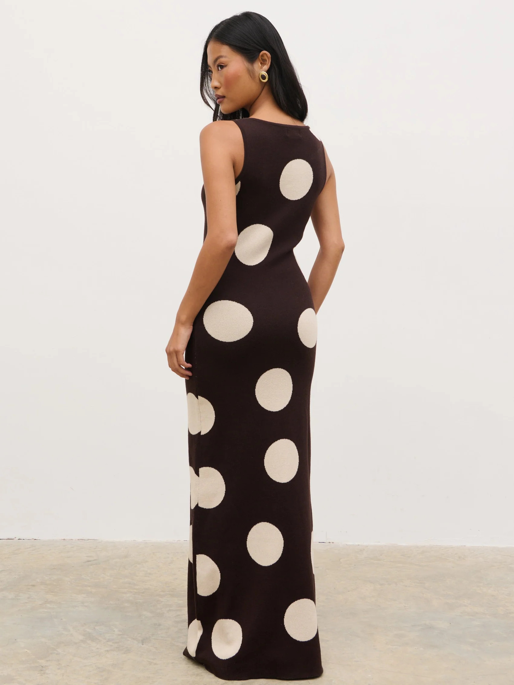 Sarover Polka Dot Maxi Knit Dress - Chocolate and Cream | Pretty Lavish (UK)