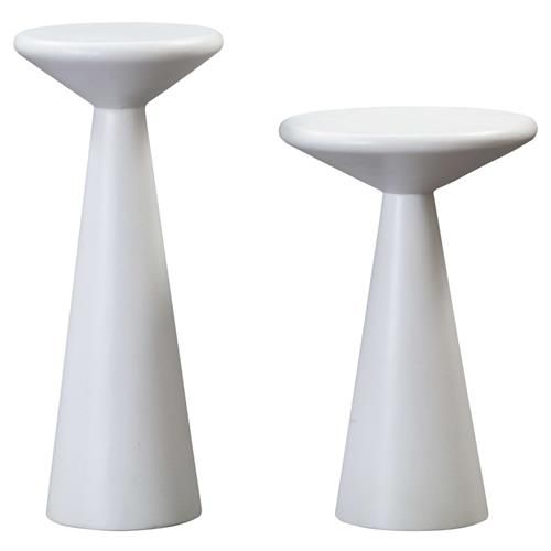 Henry Modern Classic White Concrete Pedestal Side End Table - Set of 2 | Kathy Kuo Home