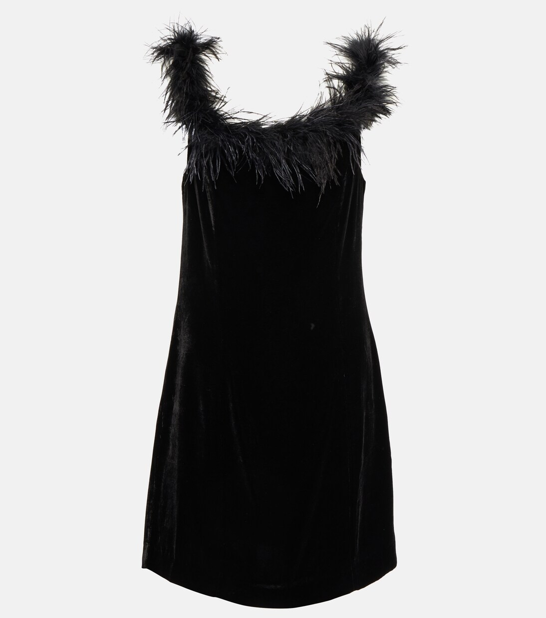 Lena feather-trimmed velvet minidress | Mytheresa (UK)
