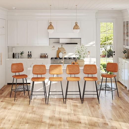 Counter Height Bar Stools Set of 6, 26 Inch Modern Faux Leather Kitchen Island Chairs with Back a... | Amazon (US)