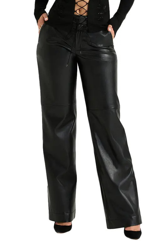 HOUSE OF CB Omaira Faux Leather Wide Leg Trousers in Black at Nordstrom, Size Small | Nordstrom