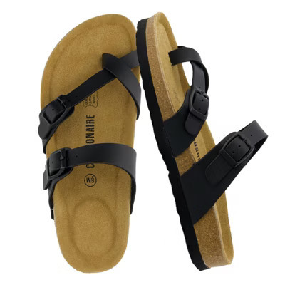 CUSHIONAIRE Luna Crossover Toe Strap Womens Sandals – Cork Footbed Slides with Adjustable Straps, Summer Sandals, Black 7.5 | Target