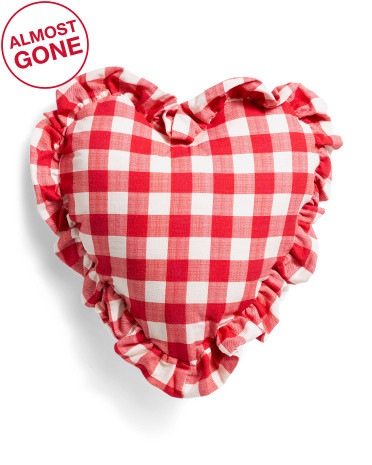 16x16 Vintage Gingham Heart Ruffle Pillow | TJ Maxx