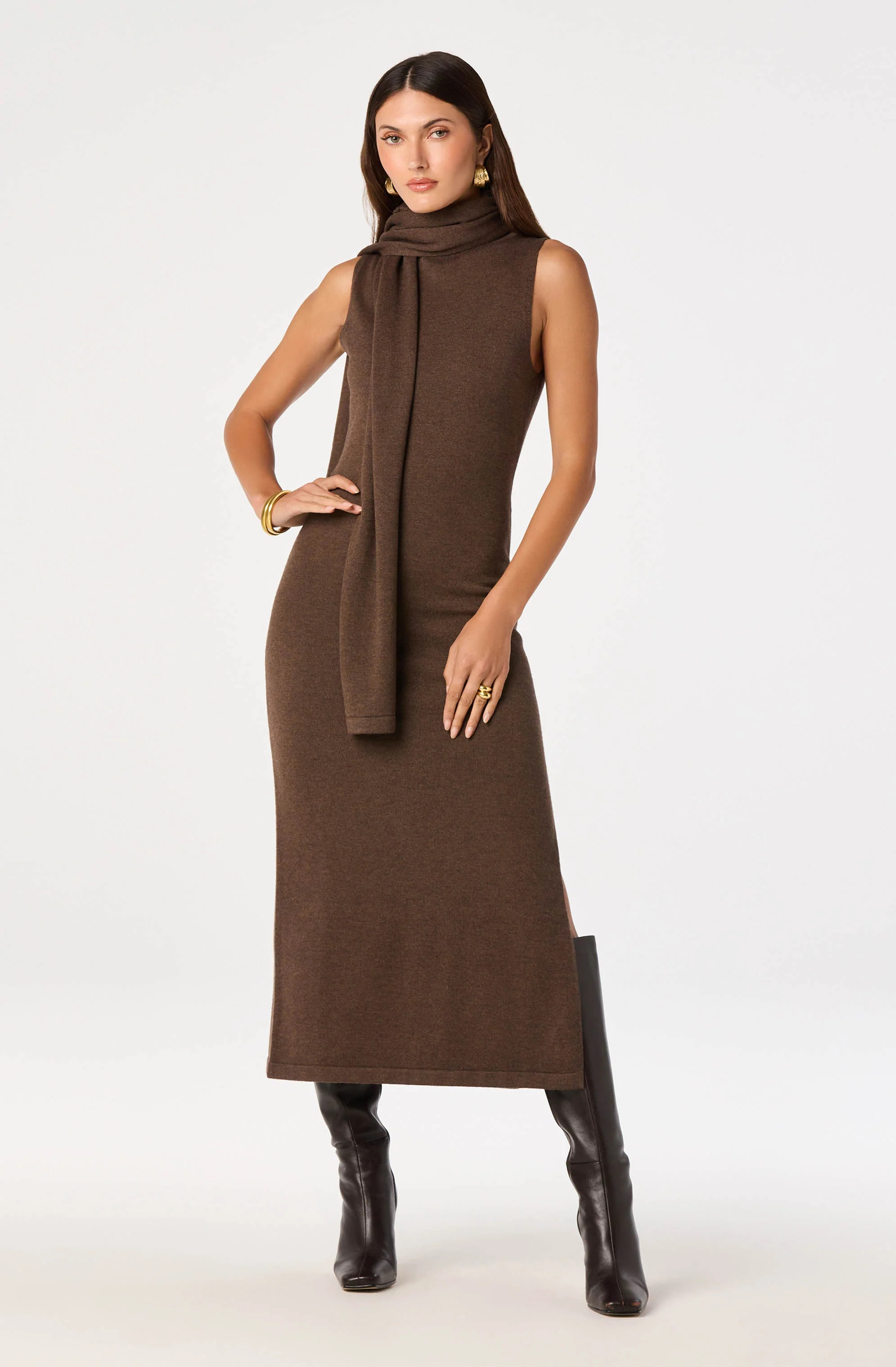 Shyanne Turtleneck Scarf Sweater Dress - Brown / XS | ASTR The Label (US)