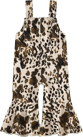 Toddler Baby Girl Cowgirl Outfit Cow Print Overalls Bell Bottom Jumpsuit Suspender Romper Pants W... | Amazon (US)