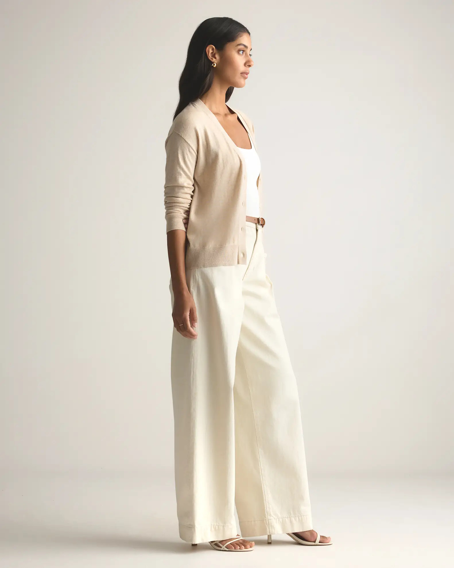 Lightweight Cotton Cashmere Cardigan in Heather Oatmeal | Quince