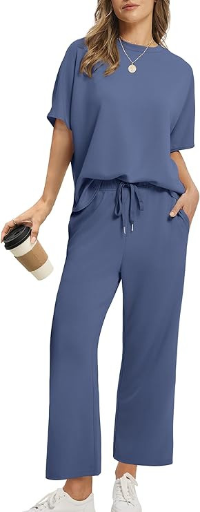 Sampeel Two Piece Sets for Women Summer Outfits Oversized Wide Leg Crop Pants Lounge Sets Airport... | Amazon (US)