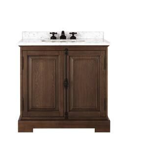 Home Decorators Collection Clinton 36 in. W Single Vanity in Antique Coffee with Natural Marble V... | The Home Depot