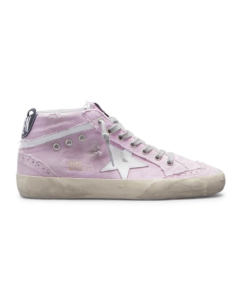 Golden Goose Mid Star Canvas Wing-Tip Sneakers | Neiman Marcus