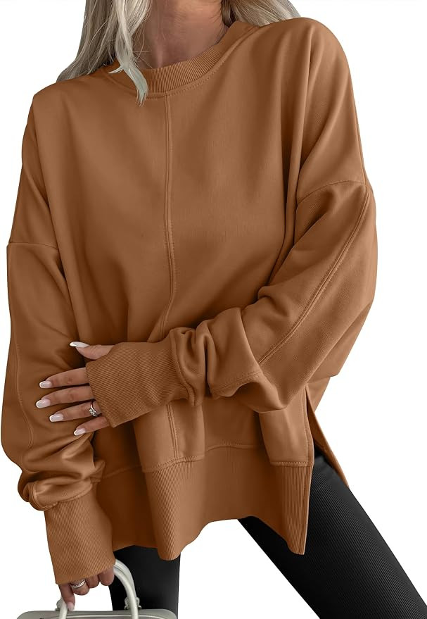 ANRABESS Women Oversized Sweatshirts Thumbhole Long Sleeve Hoodies Shirts 2026 Fall Side Slit Pul... | Amazon (US)