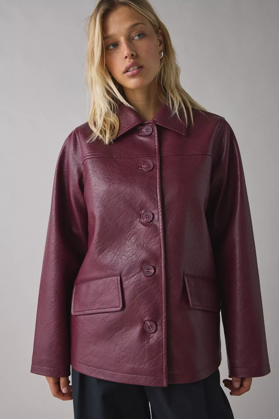 UO Sydney Faux Leather Oversized Dad Jacket | Urban Outfitters (US and RoW)